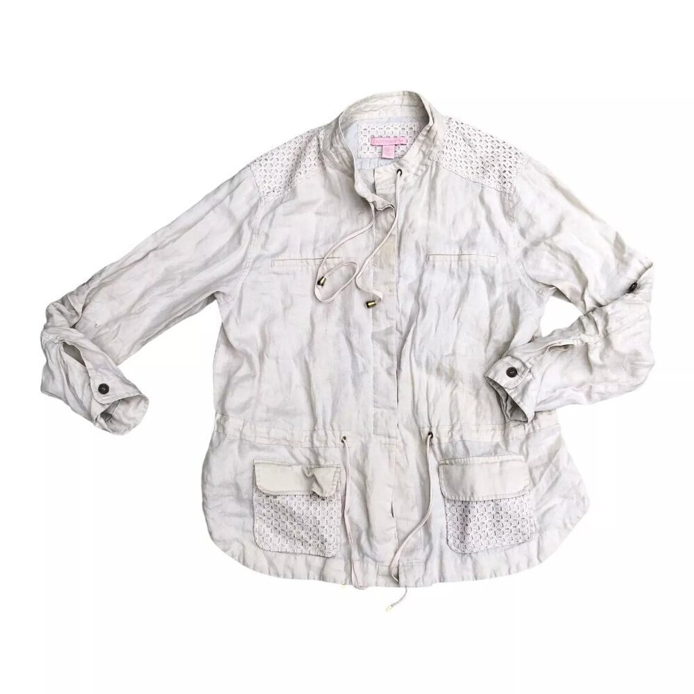 SAINT TROPEZ WEST 100% Linen Jacket Women's XL Beige Long Sleeve​​​